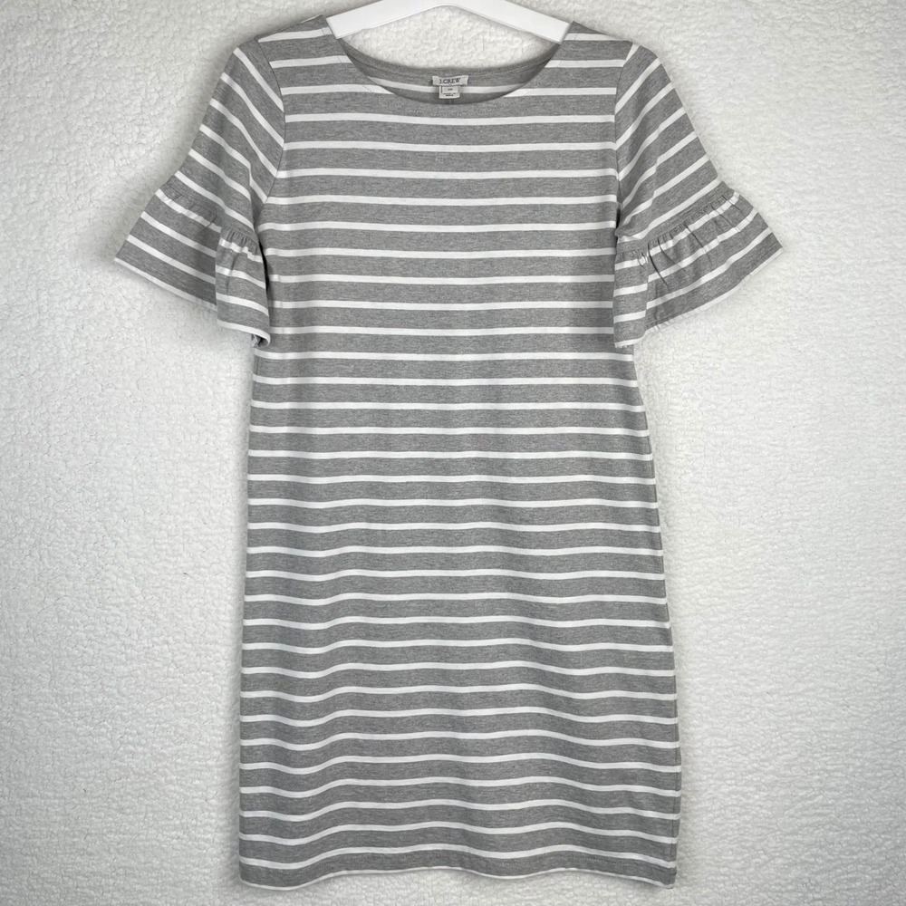 J.Crew Womens Grey White Striped Ruffle Sleeve Cotton T-Shirt Dress XS